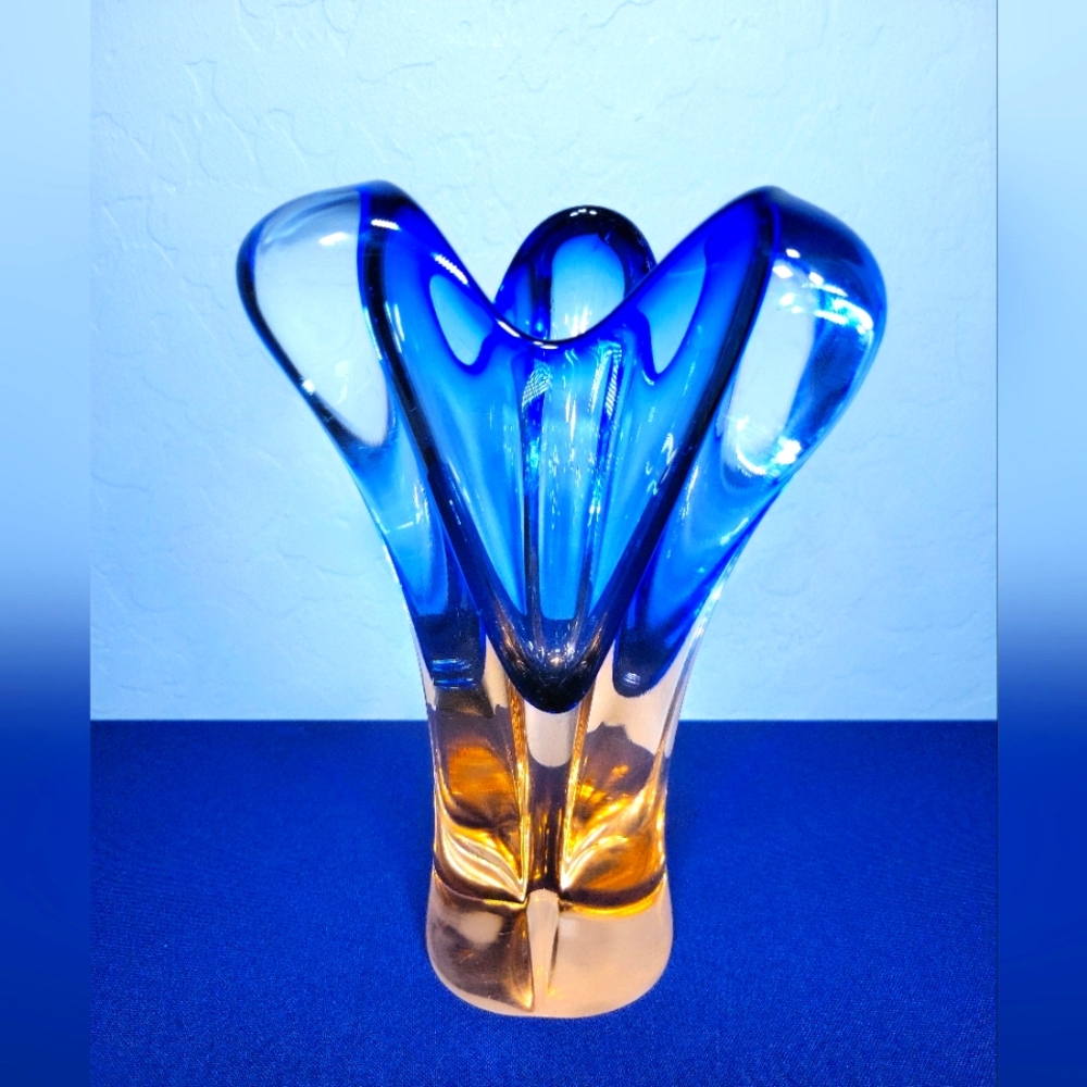 Vintage 1960s Josef Hospodka Blue & Amber Vase